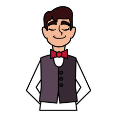 man waiter with uniform on white background