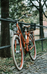 Retro Fahrrad angelehnt an einen Zaun