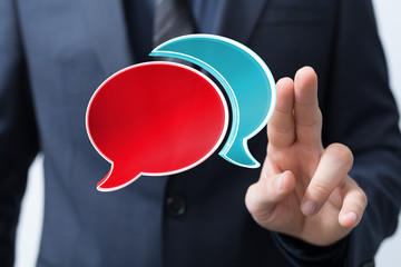 Digital icons with colorful dialog speech bubbles.