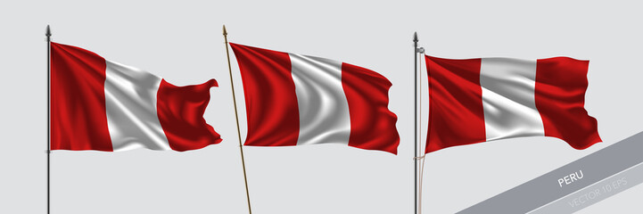 Set of Peru waving flag on isolated background vector illustration