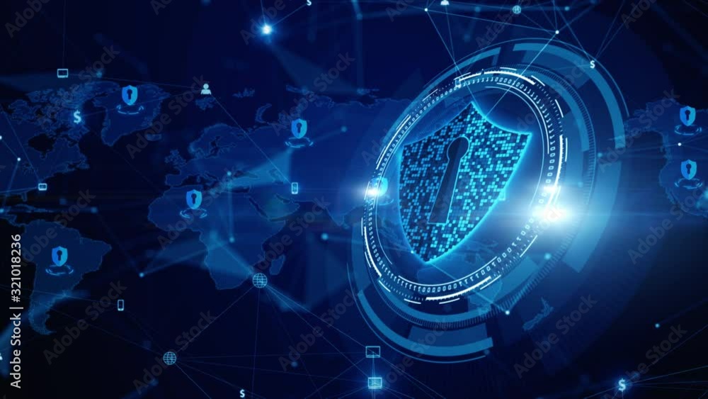 Poster shield icon cyber security, digital data network protection, future technology digital data network 