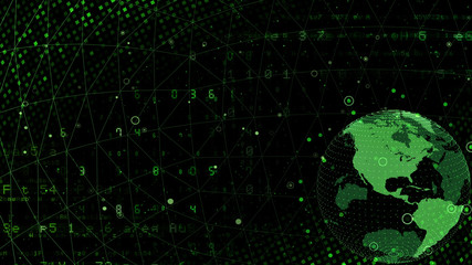 Earth on Digital Network space 3D illustration background U.S.A North America