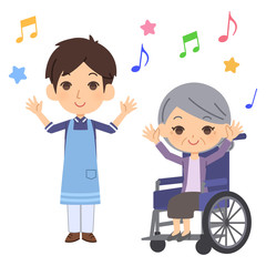 介護体操　男性　年配女性