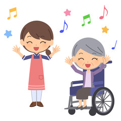 介護体操　笑顔　女性　年配女性