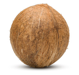 Whole coconut isolated on white background. Coconut shell clipping path.