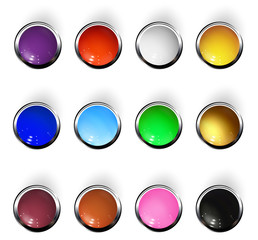 Realistic shiny button with metallic elements, vector.