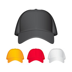 Baseball cap. Front view. Vector realistic illustration. Different colours