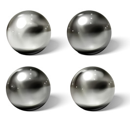 Realistic metal balls. Steel, chrome 3D spheres.