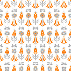 Scandinavian seamless pattern. Folk art design with flowers. Endless texture. 