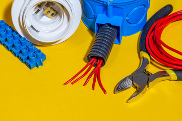 Kit spare parts and tools for electrical prepared before repair or setting, wizard is used for...