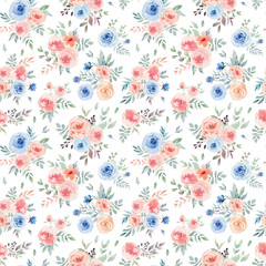 watercolor flowers seamless pattern.