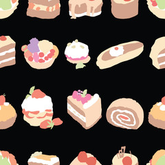 Seamless pattern of set various sweet brownies