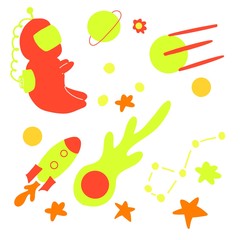 set of clipart objects space themed spaceman planet satelite moon major ursa comet stars shooting sun