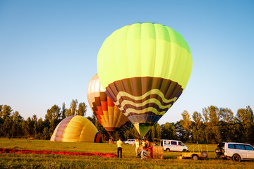 Balloon in the field. Preparing for flight.