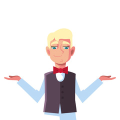 man waiter with uniform on white background
