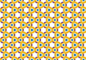 Seamless geometric pattern design illustration. Background texture. In yellow, blue, purple, white colors.
