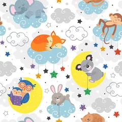 Fotobehang Slapende dieren naadloos patroon met schattige slapende dieren - vectorillustratie, eps