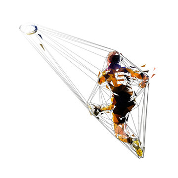 recommend clip art: Rugby player kicking ball, low polygonal isolated vector illustration, rear view