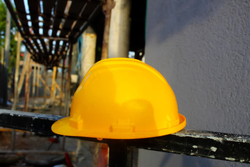 Hard Hat, Construction Hat Helmet. Safety Works, Building. Background for construction engineer or worker helmet - Construction Site