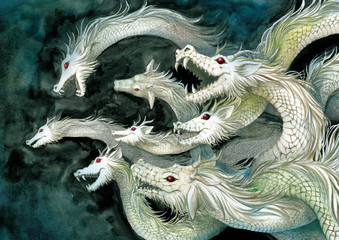 Fototapeta premium Yamata-no-Orochi, a 8-head monster in ancient Japan