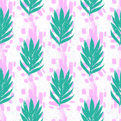 Seamless Pattern with Flat Palm Leaves . Fashion Texture 