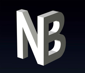 Font stylization of letters N and B, C, D, E, F, G, H, J, K, L, M, N, O, P, Q, R, S, T, U, V, W, X, Y, Z. font composition of the logo. 3D rendering.