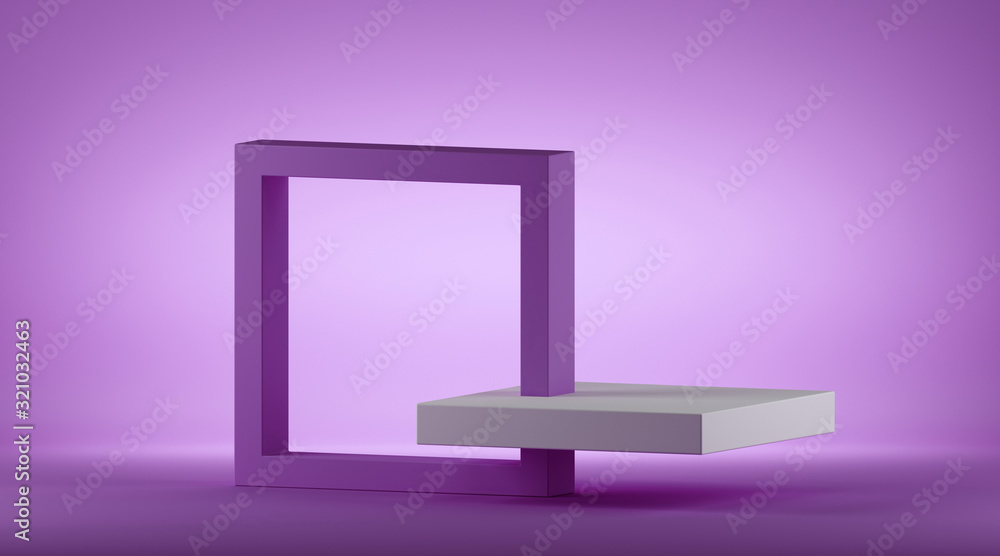 Aufkleber 3d render abstract violet geometric background, modern minimal concept. square isometric frame with 