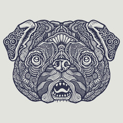 Pug Dog Head With Mandala Art Style