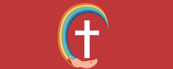 1. heilige Kommunion - Regenbogenset blau - Jesus segne dich Symobol rot - obrazy, fototapety, plakaty