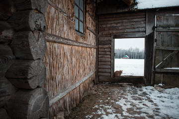Fototapeta na wymiar old wooden house made of timber