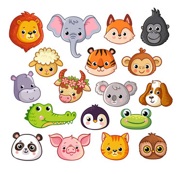 Vector set with animals in cartoon style on a white background.