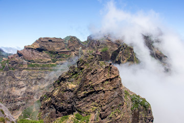 Fototapeta na wymiar Madeira mountains high over the sky with sea of clouds