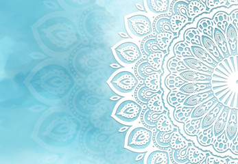Abstract mandala graphic design and watercolor digital art painting for ancient geometric concept background