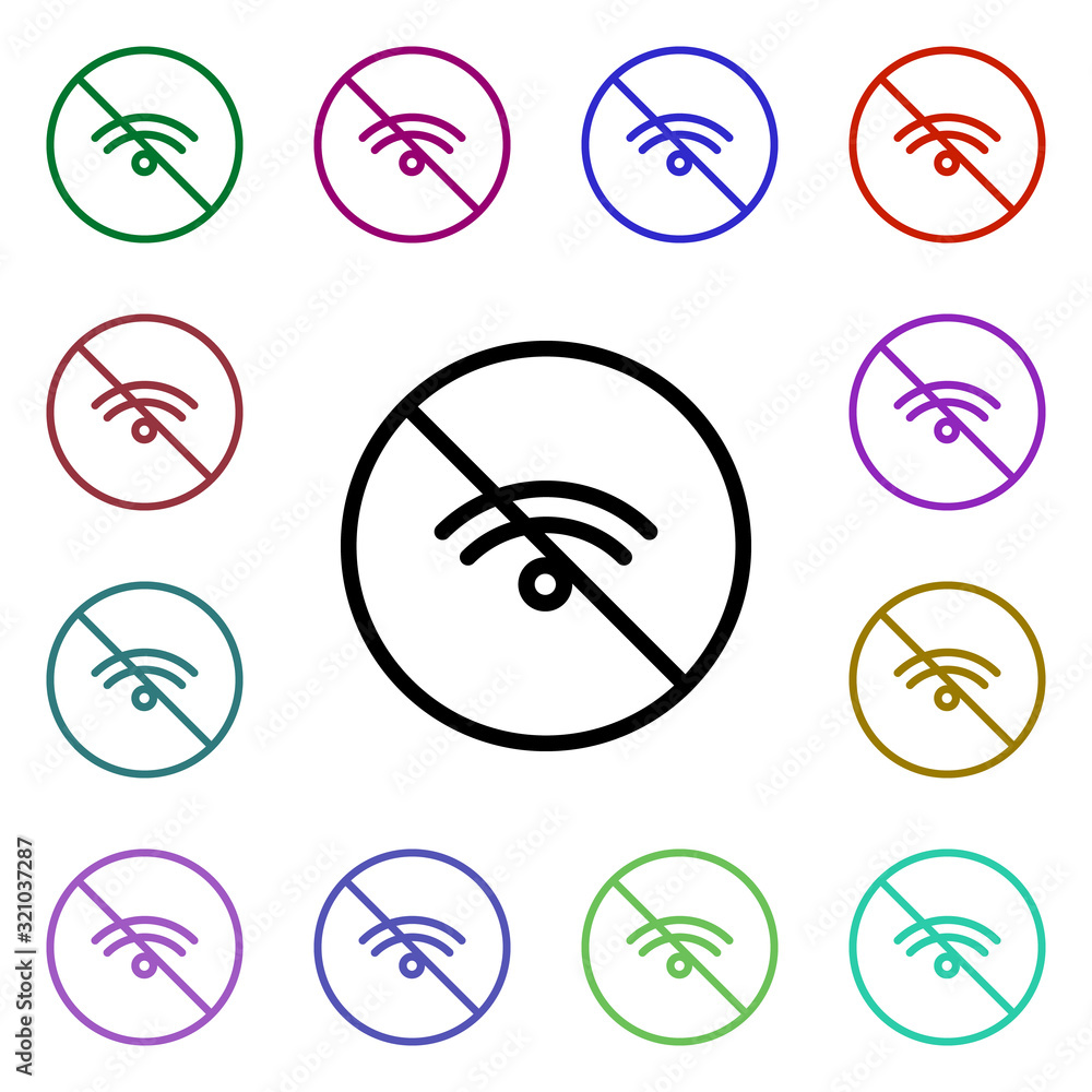 Poster prohibition of wi-fi multi color style icon. simple thin line, outline vector of ban icons for ui an