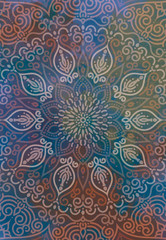 Fototapeta na wymiar Abstract mandala graphic design and watercolor digital art painting for ancient geometric concept background
