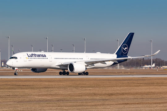 Lufthansa Airbus A350 Airplane At Munich Airport