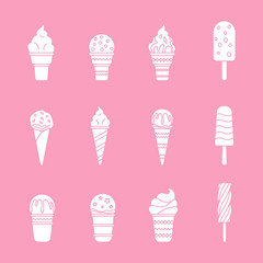 Ice cream Icons set - Vector solid silhouettes of cold sweet dessert for the site or interface