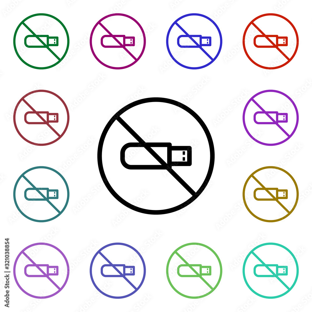 Poster ban flash drive multi color style icon. simple thin line, outline vector of ban icons for ui and ux,