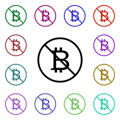 Prohibition of bitcoin multi color style icon. Simple thin line, outline vector of ban icons for ui and ux, website or mobile application