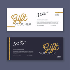 Voucher template with color gift box, certificate. Background design coupon, invitation, currency. Vector illustration.