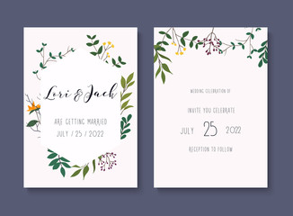 Wedding invitation cards with gold design. Save the date. Wedding timeline. Vector illustration.