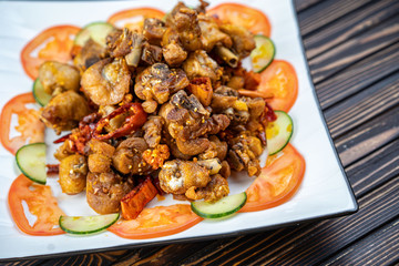 Stir fry chicken, sweet peppers and green beans