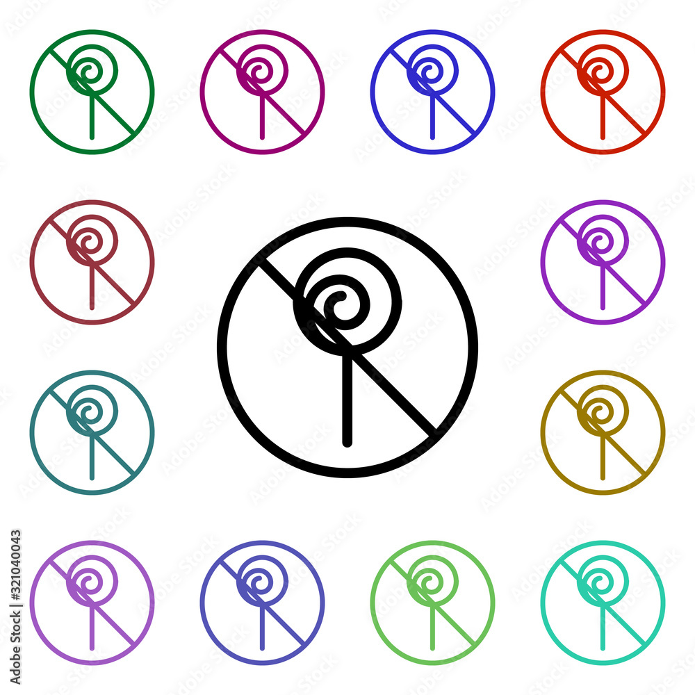 Poster prohibition of sweets multi color style icon. simple thin line, outline vector of ban icons for ui a