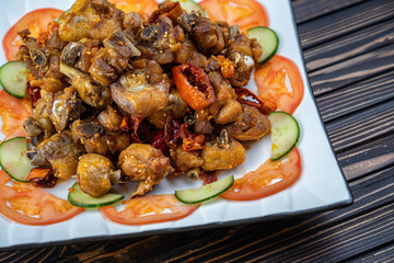 Stir fry chicken, sweet peppers and green beans