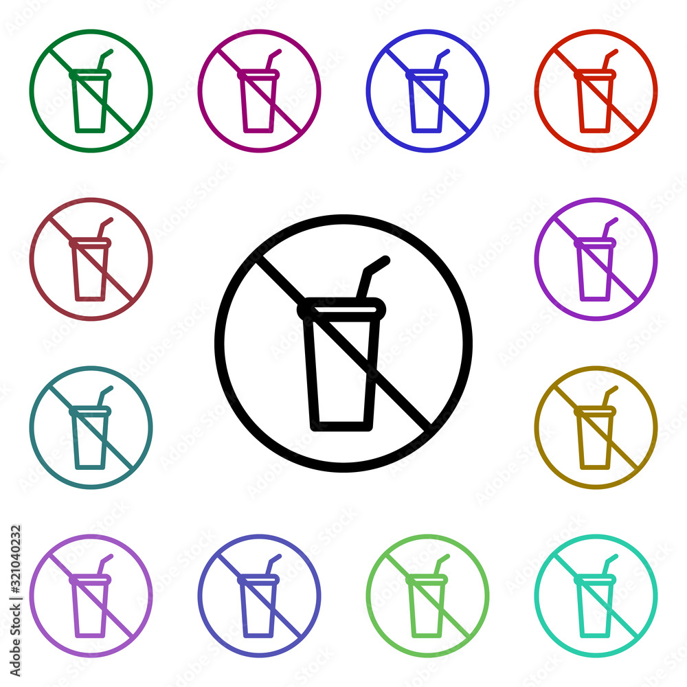 Poster prohibition of coffee multi color style icon. simple thin line, outline vector of ban icons for ui a