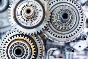 Close-up helical gears in car automatic transmission