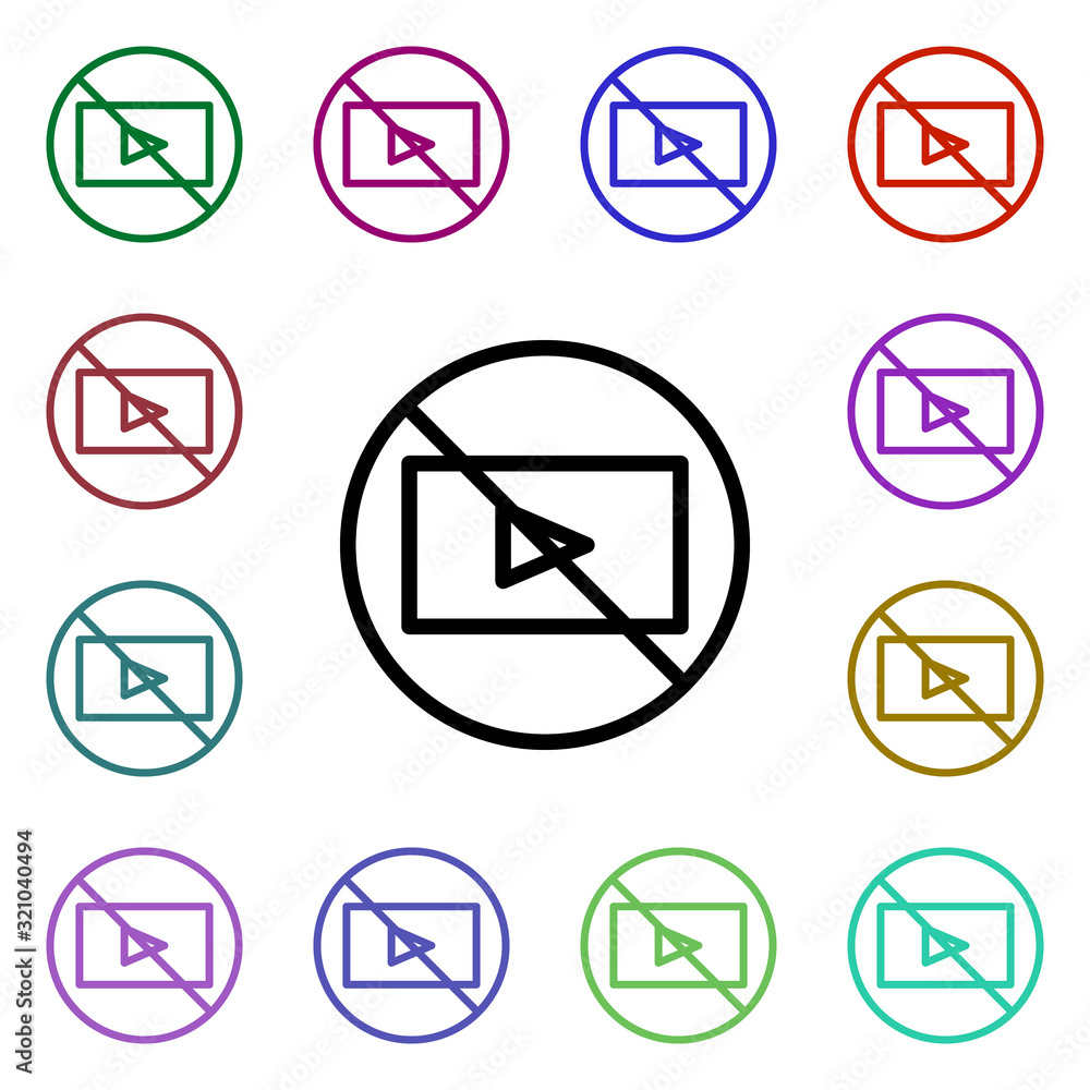 Poster video ban multi color style icon. simple thin line, outline vector of ban icons for ui and ux, websi