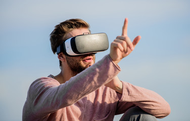 New reality is here. guy virtual reality. create own business. Digital future and innovation. male...