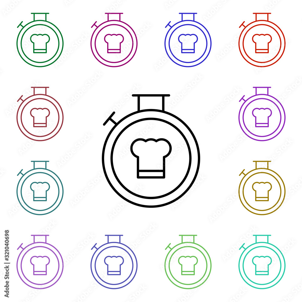 Poster chronometer for cooking multi color style icon. simple thin line, outline vector of food and drink i