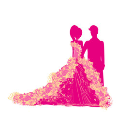 couple in elegant dresses, isolated characters